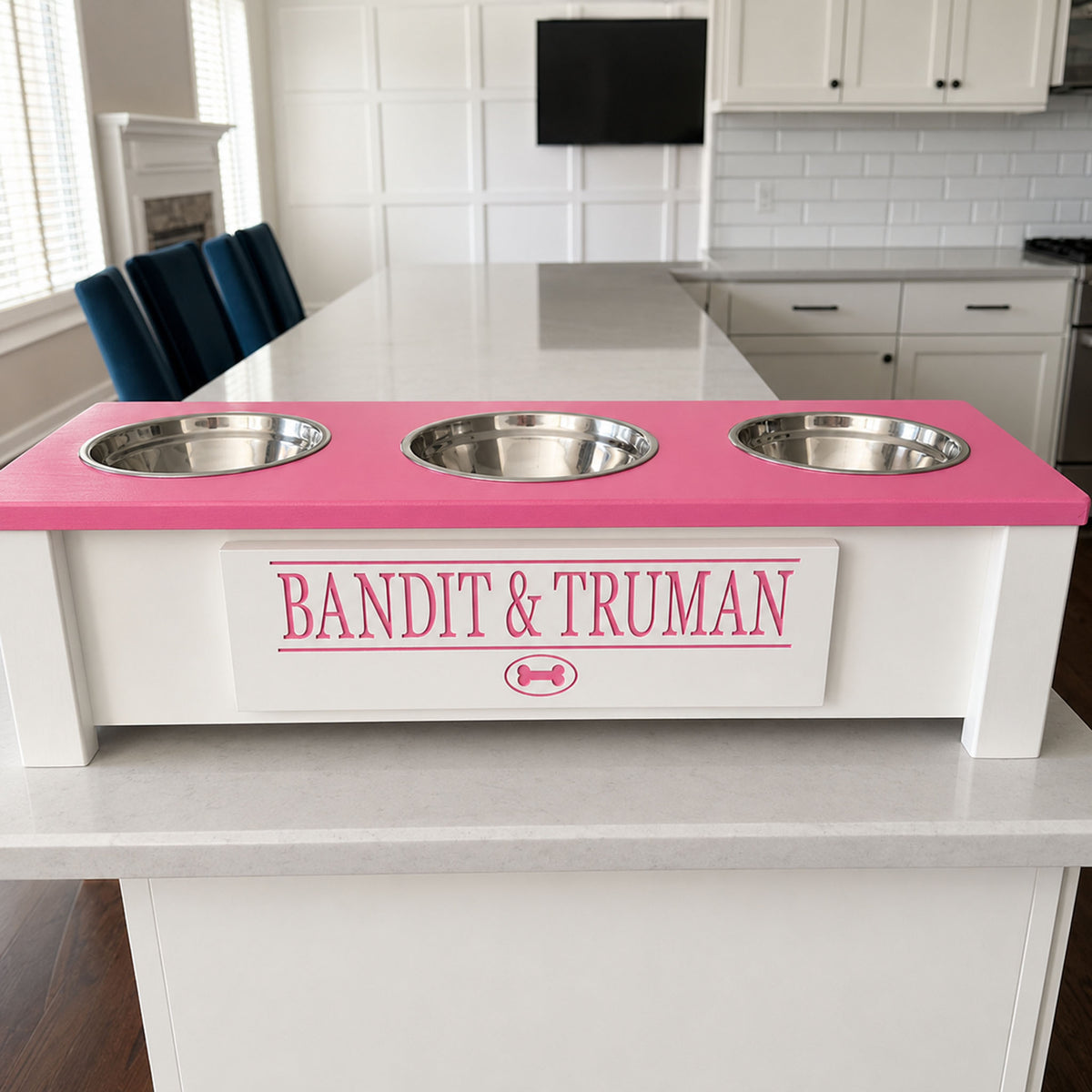 Personalized 3 Bowl Elevated Dog Feeder