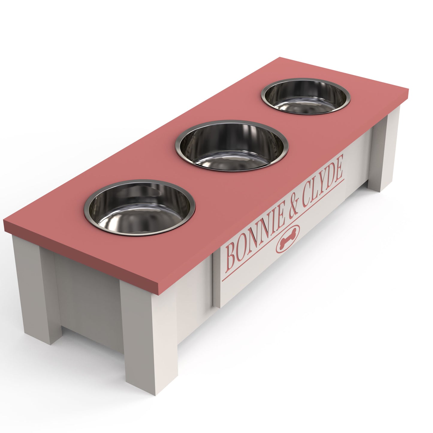 Personalized 3 Bowl Elevated Dog Feeder