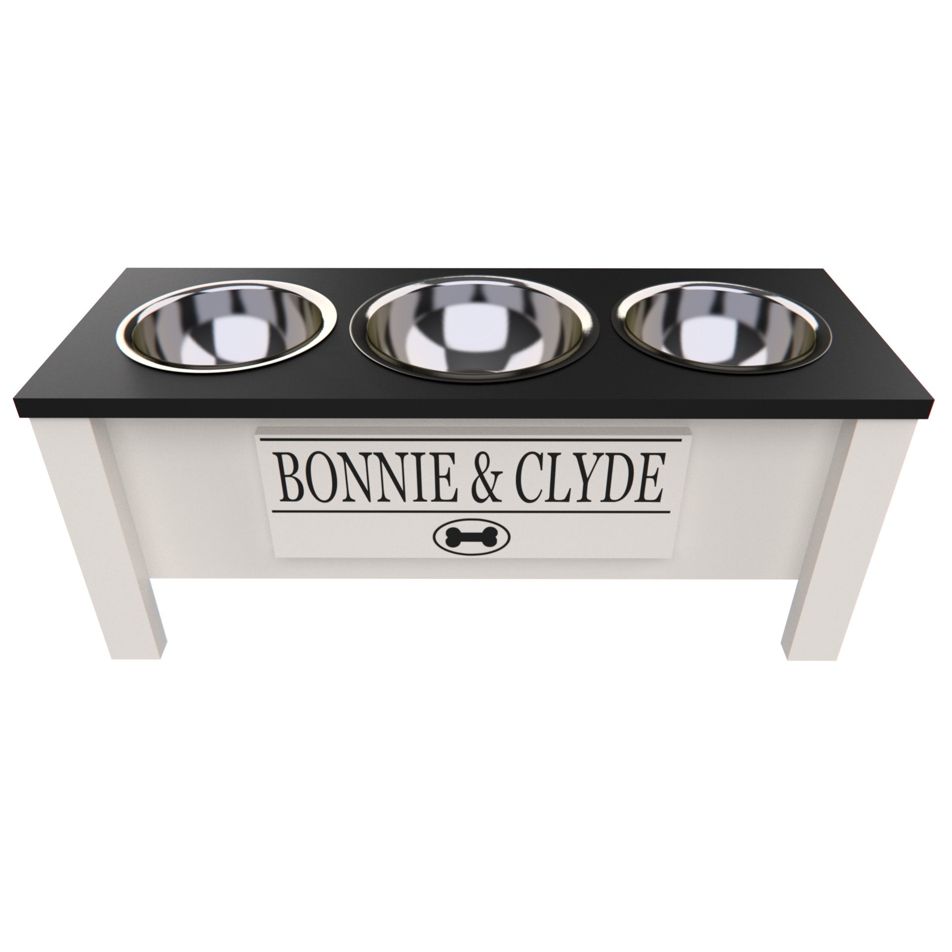 Personalized 3 Bowl Elevated Dog Feeder in Black - GrooveThis Woodshop - GT006BLK-L