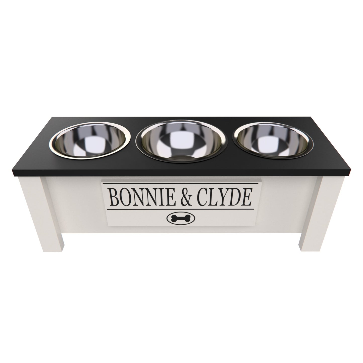 Personalized 3 Bowl Elevated Dog Feeder in Black - GrooveThis Woodshop - GT006BLK-M