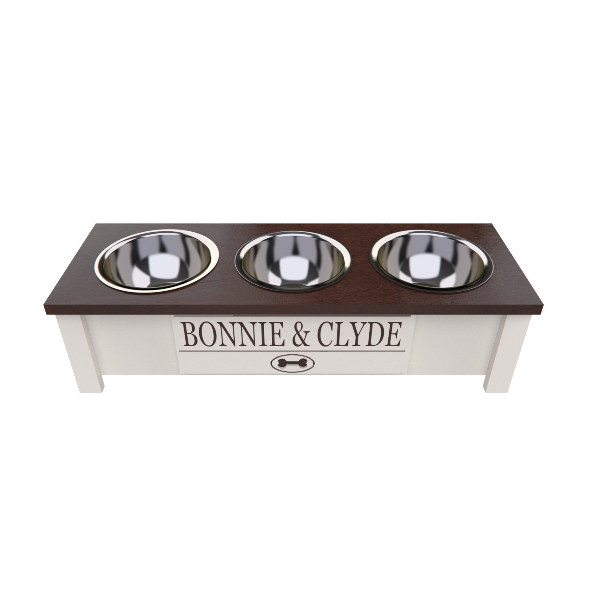 Personalized 3 Bowl Elevated Dog Feeder in Dark Walnut - GrooveThis Woodshop - GT006DW-S