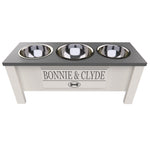 Load image into Gallery viewer, Personalized 3 Bowl Elevated Dog Feeder in Lunar Grey - GrooveThis Woodshop - GT006Grey-L
