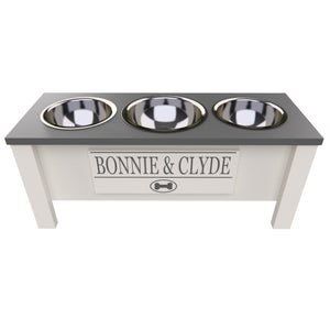 Personalized 3 Bowl Elevated Dog Feeder in Lunar Grey - GrooveThis Woodshop - GT006Grey-L