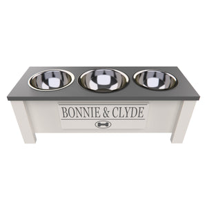 Personalized 3 Bowl Elevated Dog Feeder in Lunar Grey - GrooveThis Woodshop - GT006Grey-M