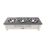 Load image into Gallery viewer, Personalized 3 Bowl Elevated Dog Feeder in Lunar Grey - GrooveThis Woodshop - GT006Grey-S
