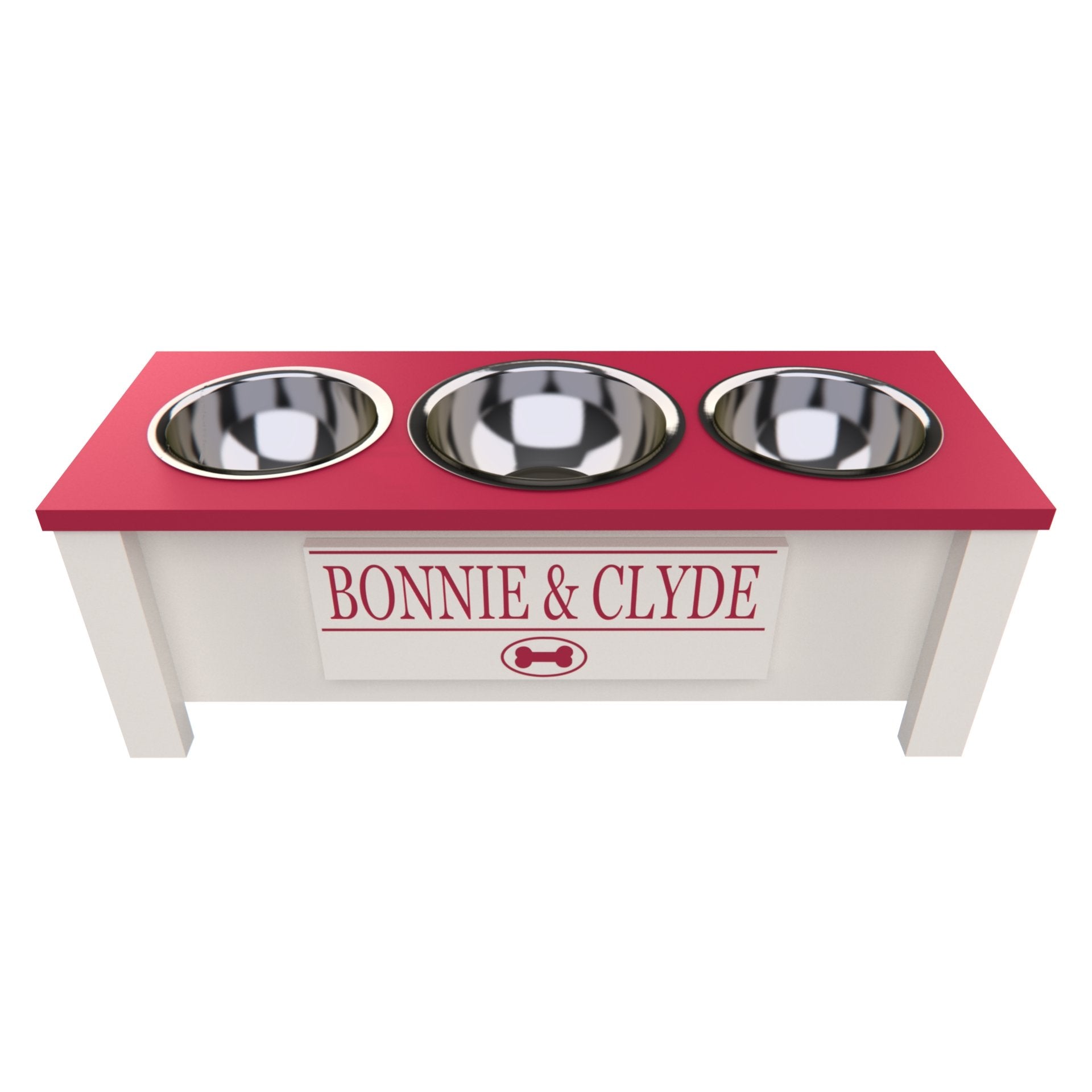 Personalized 3 Bowl Elevated Dog Feeder in Magenta - GrooveThis Woodshop - GT006MAG-M