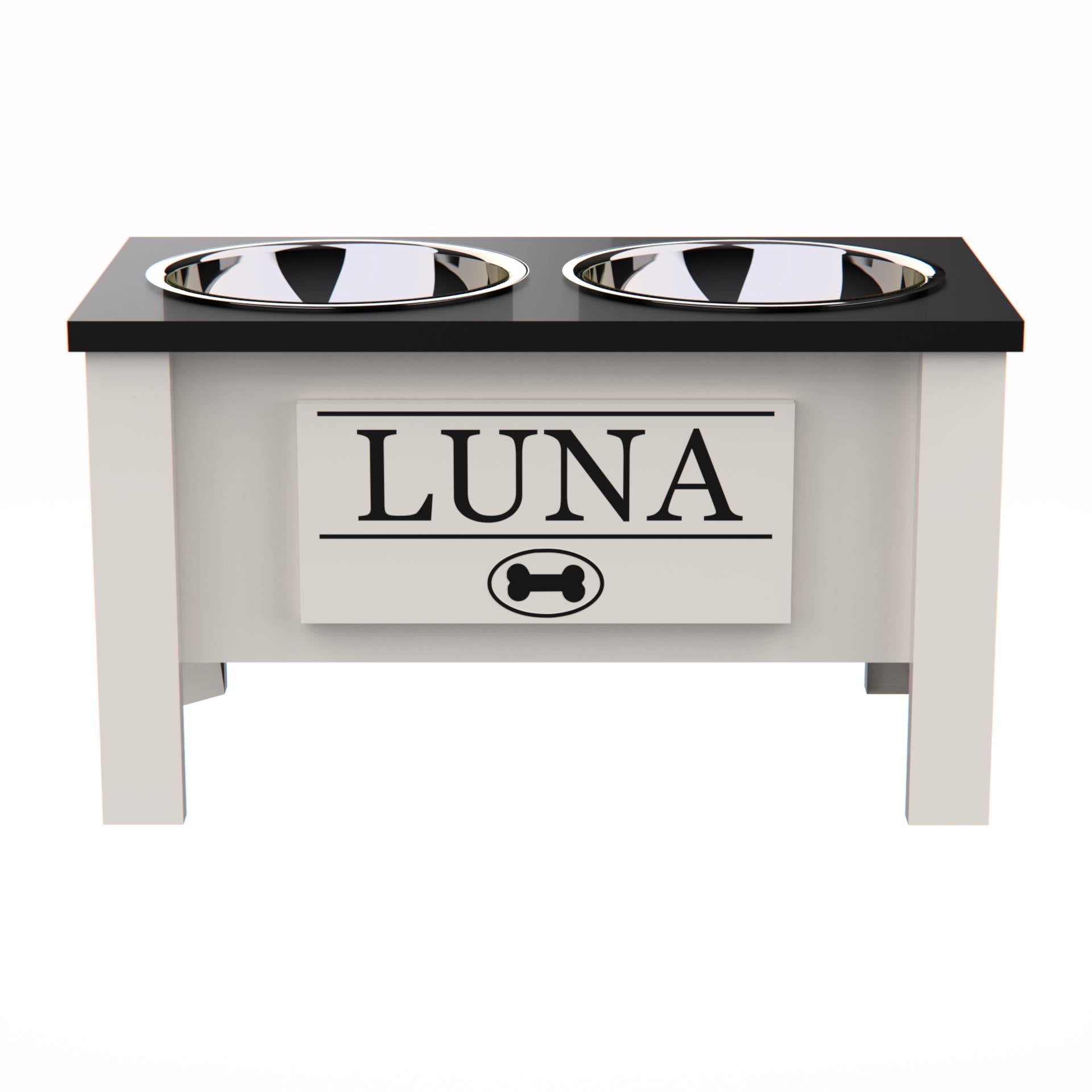 Personalized Elevated Dog Bowl Stand with Internal Storage - Black S