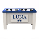 Load image into Gallery viewer, Personalized Elevated Dog Bowl in Blue - GrooveThis Woodshop - GT002BLUE-L
