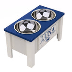 Load image into Gallery viewer, Personalized Elevated Dog Bowl in Blue - GrooveThis Woodshop - GT002BLUE-L
