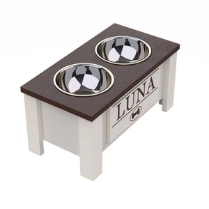 Personalized Elevated Dog Bowl in Dark Walnut - GrooveThis Woodshop - GT002DW-M