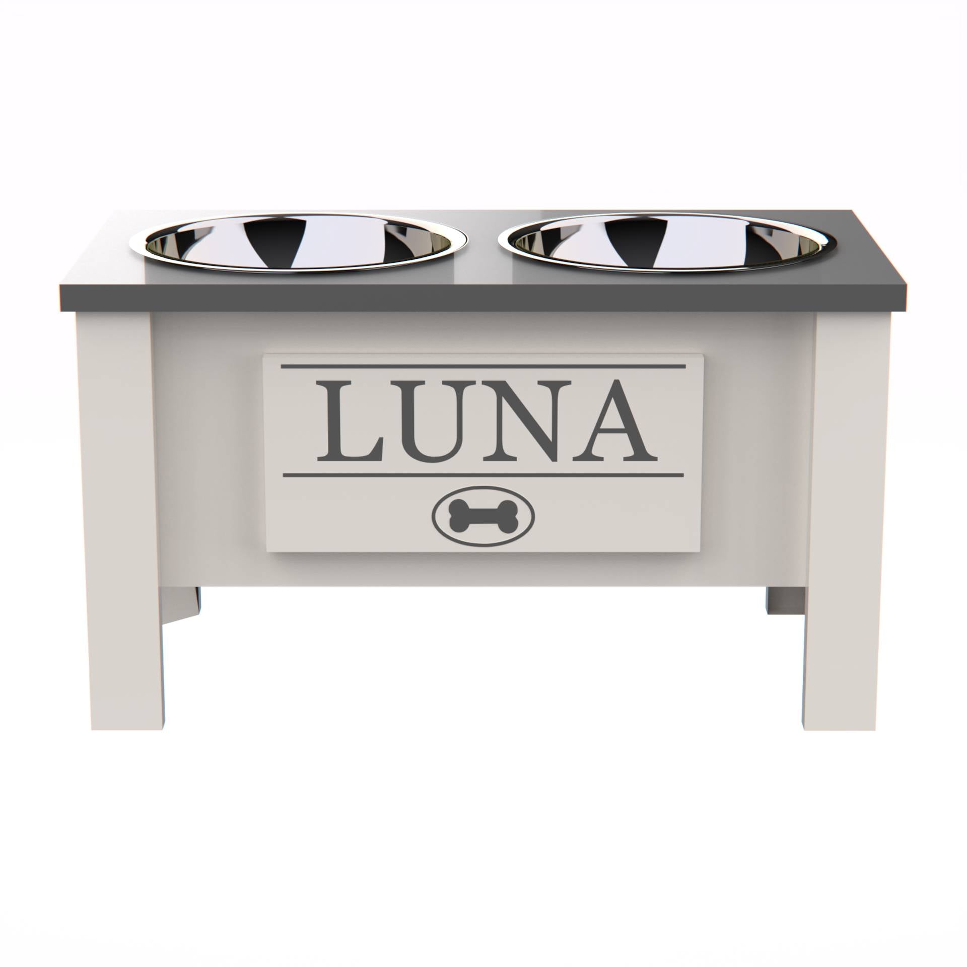 Personalized Elevated Dog Bowl in Lunar Grey - GrooveThis Woodshop - GT002GREY-L