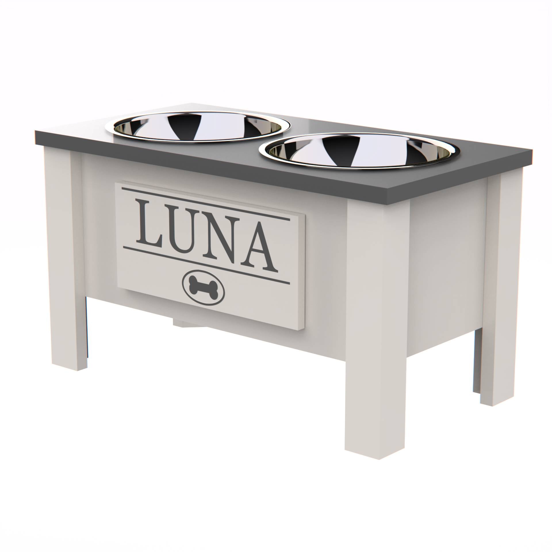 Personalized Elevated Dog Bowl in Lunar Grey - GrooveThis Woodshop - GT002GREY-L