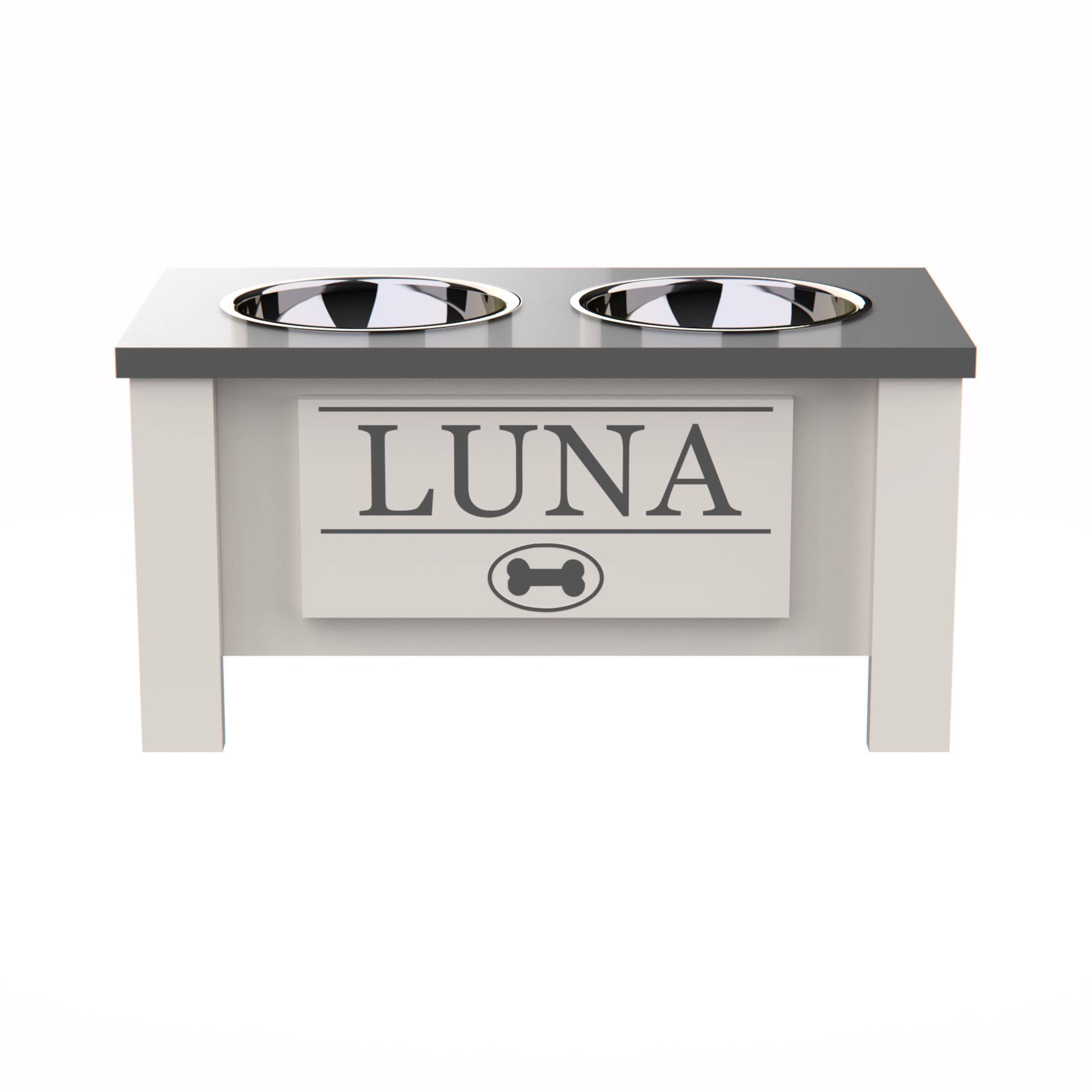 Personalized Elevated Dog Bowl in Lunar Grey - GrooveThis Woodshop - GT002GREY-M