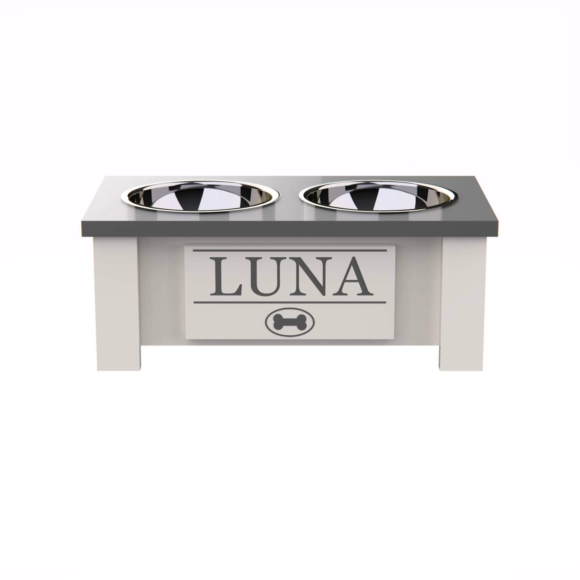 Personalized Elevated Dog Bowl Stand with Internal Storage - Grey