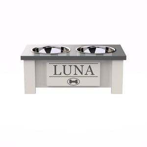 Personalized Elevated Dog Bowl in Lunar Grey - GrooveThis Woodshop - GT002GREY-S