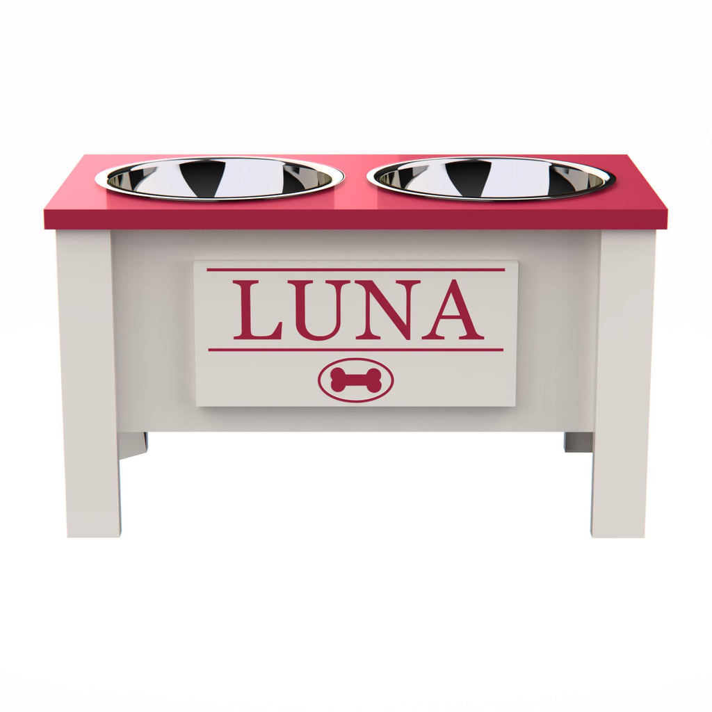Personalized Elevated Dog Bowl in Magenta - GrooveThis Woodshop - GT002MAG-L