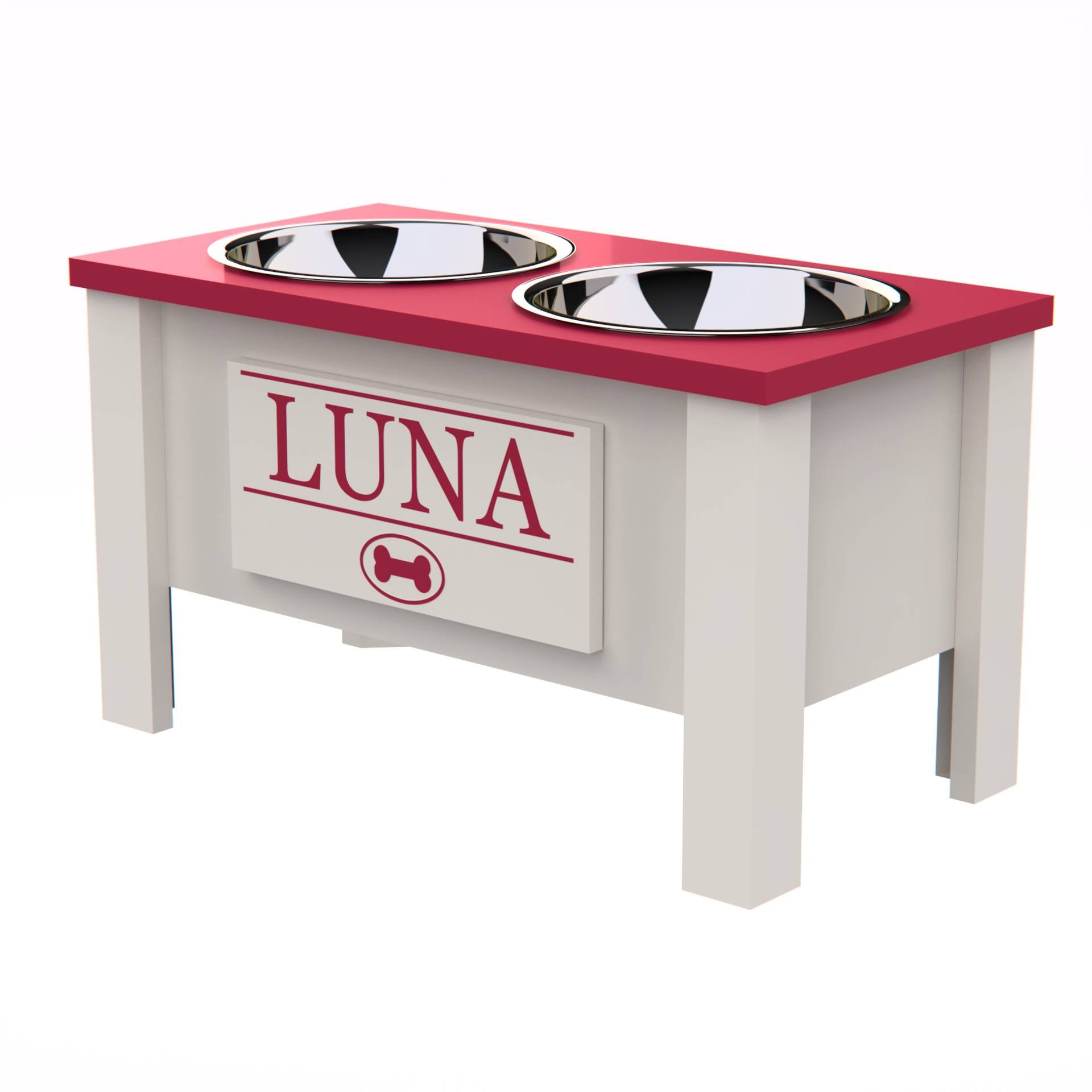 Personalized Elevated Dog Bowl Stand with Internal Storage - Pink