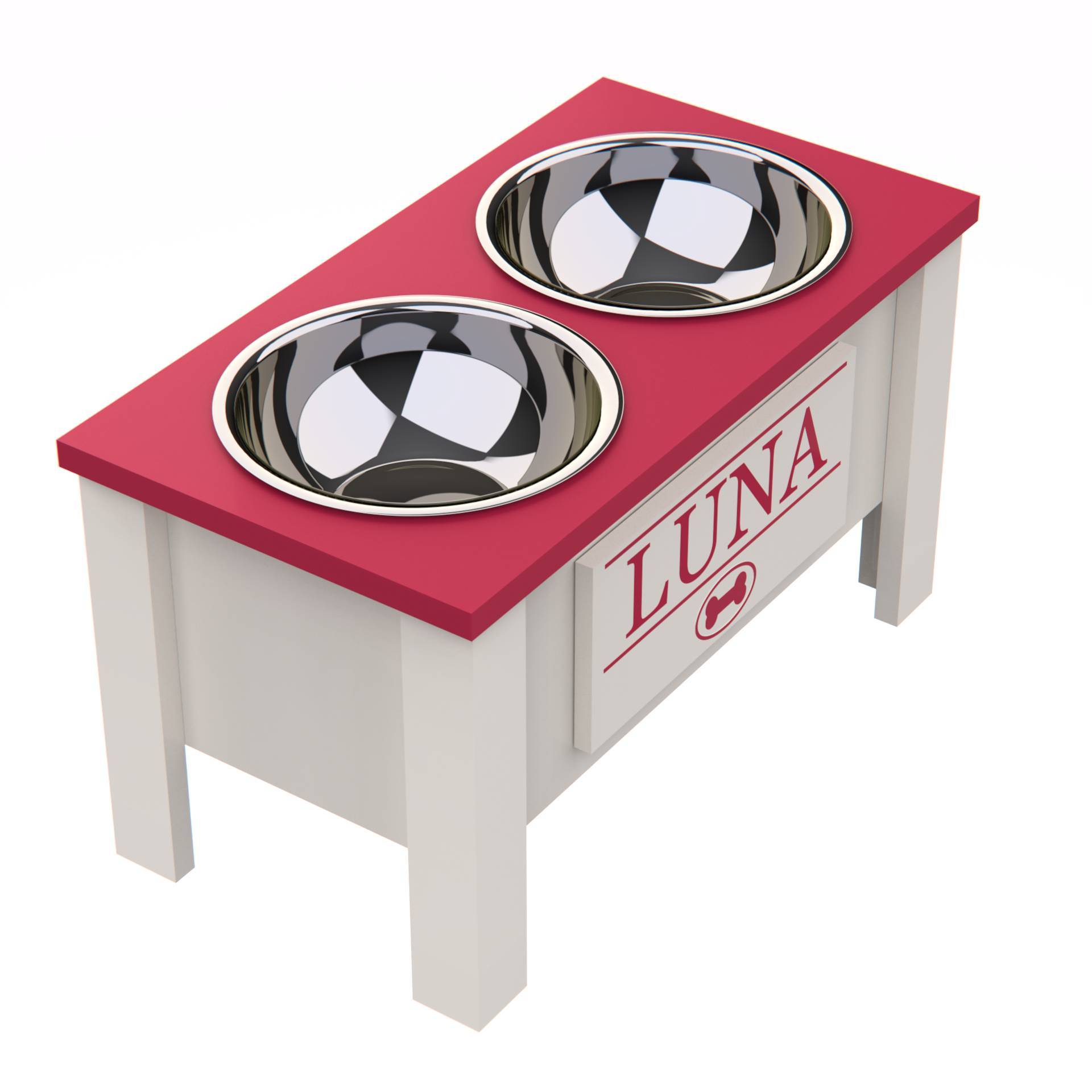 Personalized Elevated Dog Bowl in Magenta - GrooveThis Woodshop - GT002MAG-L