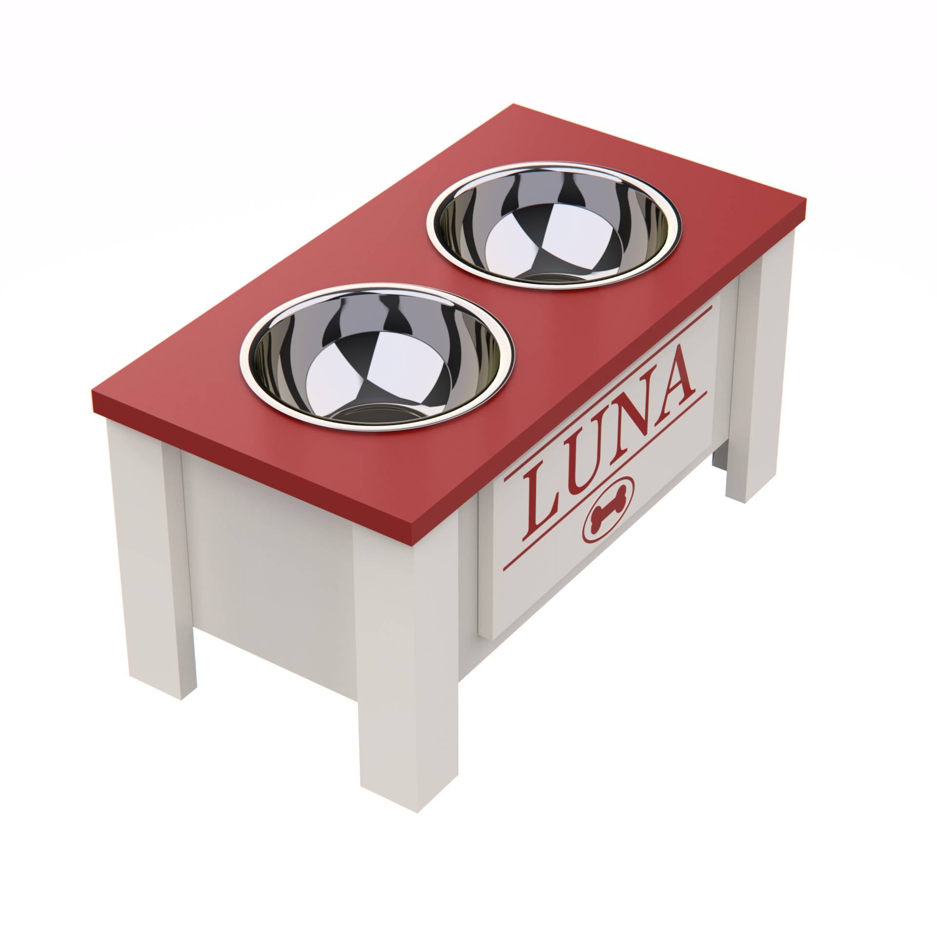 Personalized Elevated Dog Bowl Stand with Internal Storage - Red –  GrooveThis Woodshop