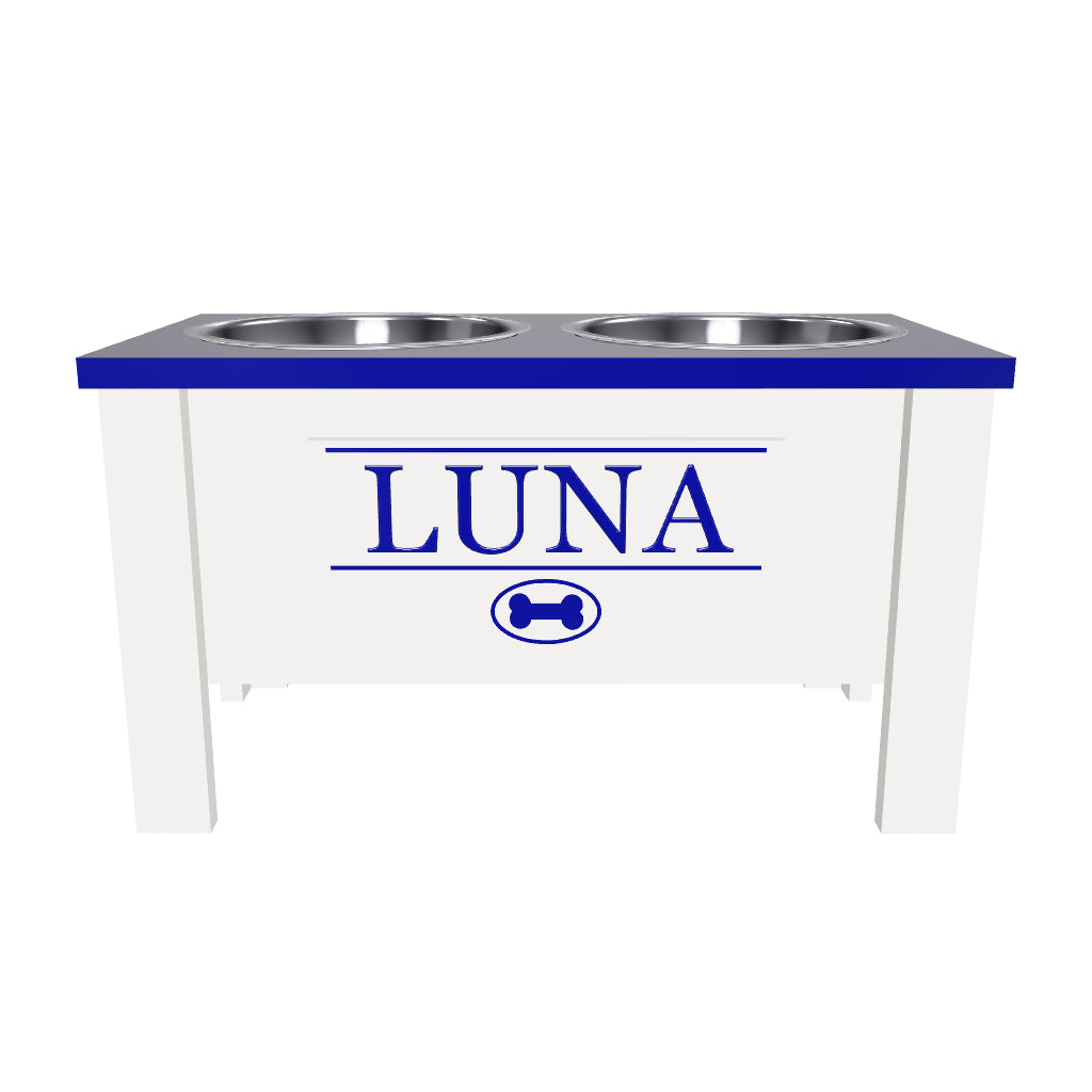 Personalized Elevated Dog Bowl Stand with Internal Storage - Blue