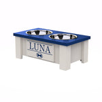Load image into Gallery viewer, Personalized Elevated Dog Bowl in Blue - GrooveThis Woodshop - GT002BLUE-S
