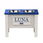 Load image into Gallery viewer, Personalized Elevated Dog Bowl in Blue
