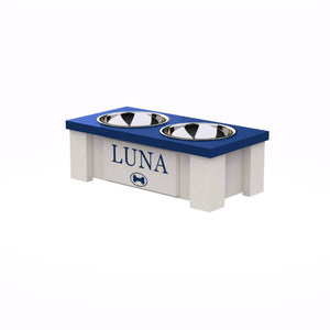 Personalized Elevated Dog Bowl in Blue