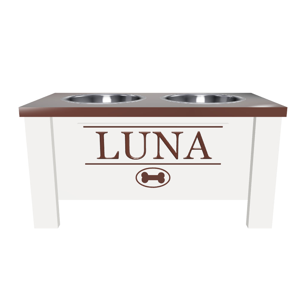 Personalized Elevated Dog Bowl in Dark Walnut - GrooveThis Woodshop - GT002DW-M
