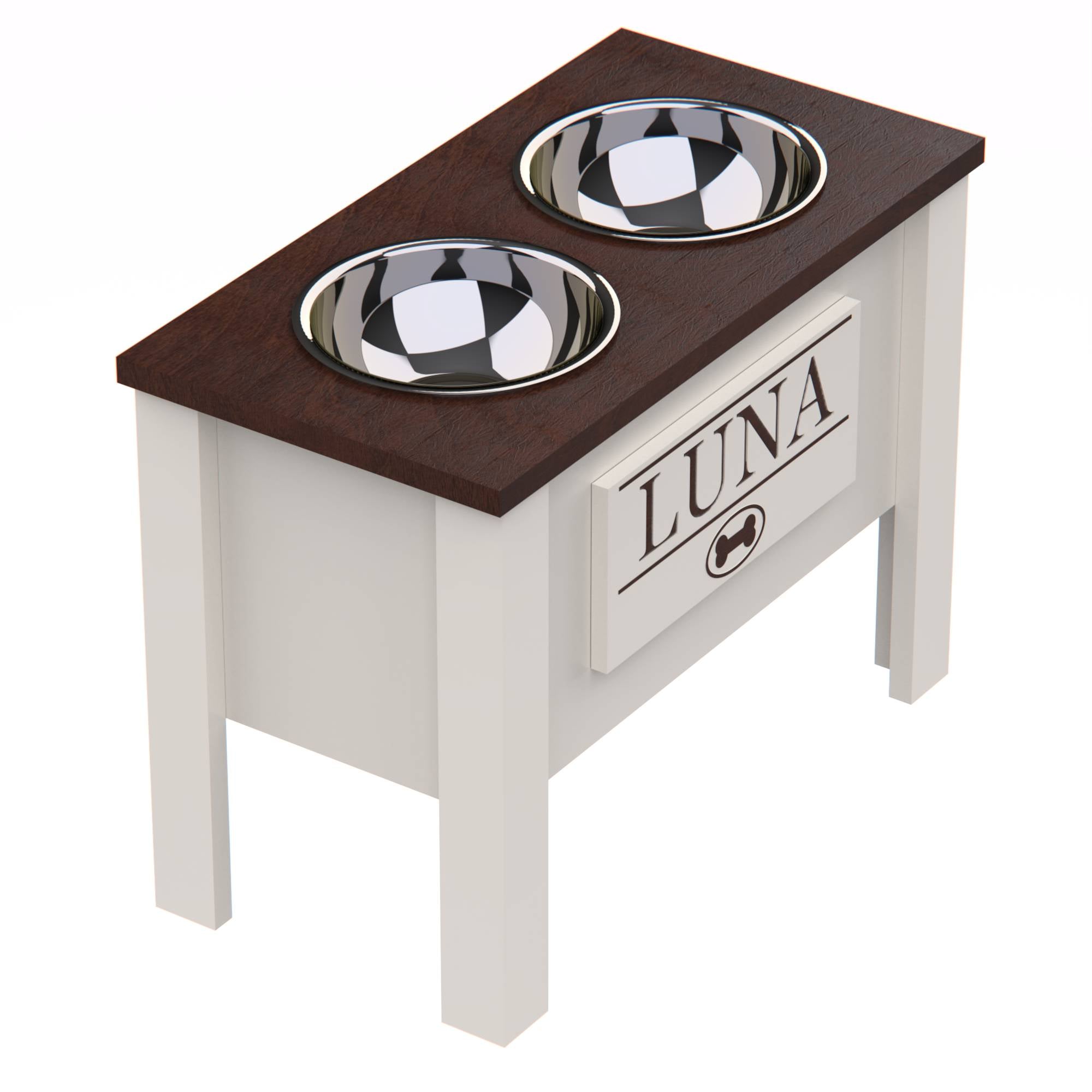 Personalized Elevated Dog Bowl in Dark Walnut - GrooveThis Woodshop - GT002DW-XL