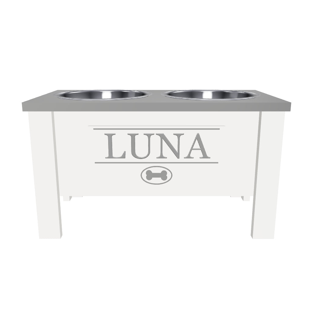 Personalized Elevated Dog Bowl Stand with Internal Storage - Grey