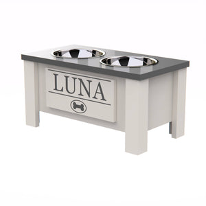 Personalized Elevated Dog Bowl in Lunar Grey - GrooveThis Woodshop - GT002GREY-M
