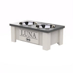 Load image into Gallery viewer, Personalized Elevated Dog Bowl in Lunar Grey - GrooveThis Woodshop - GT002GREY-S
