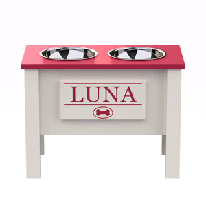 Personalized Elevated Dog Bowl in Magenta