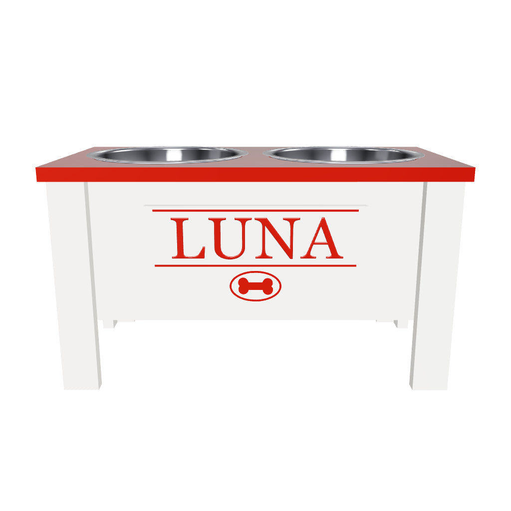 Personalized Elevated Dog Bowl Stand with Internal Storage - Red