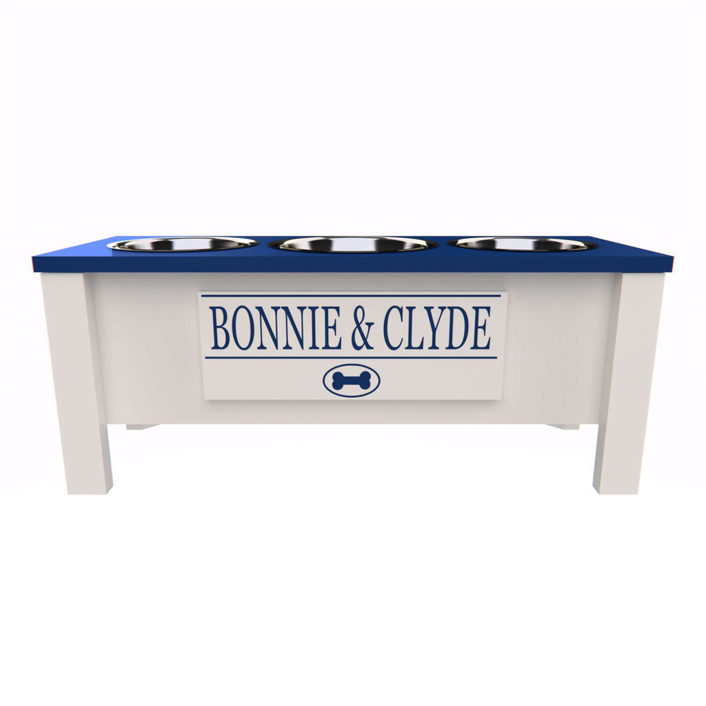 Personalized 3 Bowl Elevated Dog Feeder in Blue - GrooveThis Woodshop - GT006Blue-L