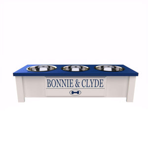 Personalized 3 Bowl Elevated Dog Feeder in Blue - GrooveThis Woodshop - GT006Blue-S
