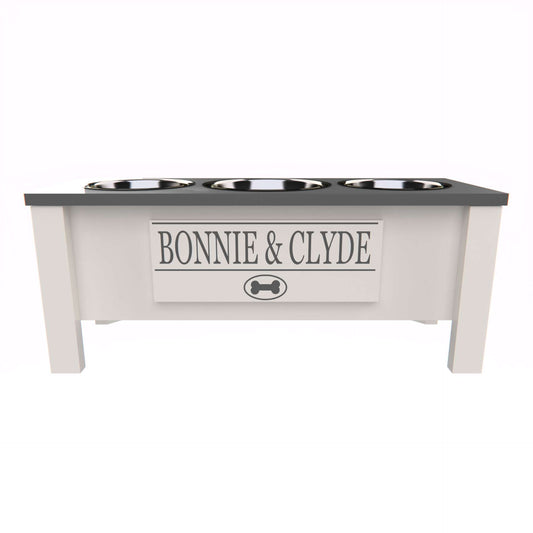 Personalized 3 Bowl Elevated Dog Feeder in Lunar Grey - GrooveThis Woodshop - GT006Grey-L