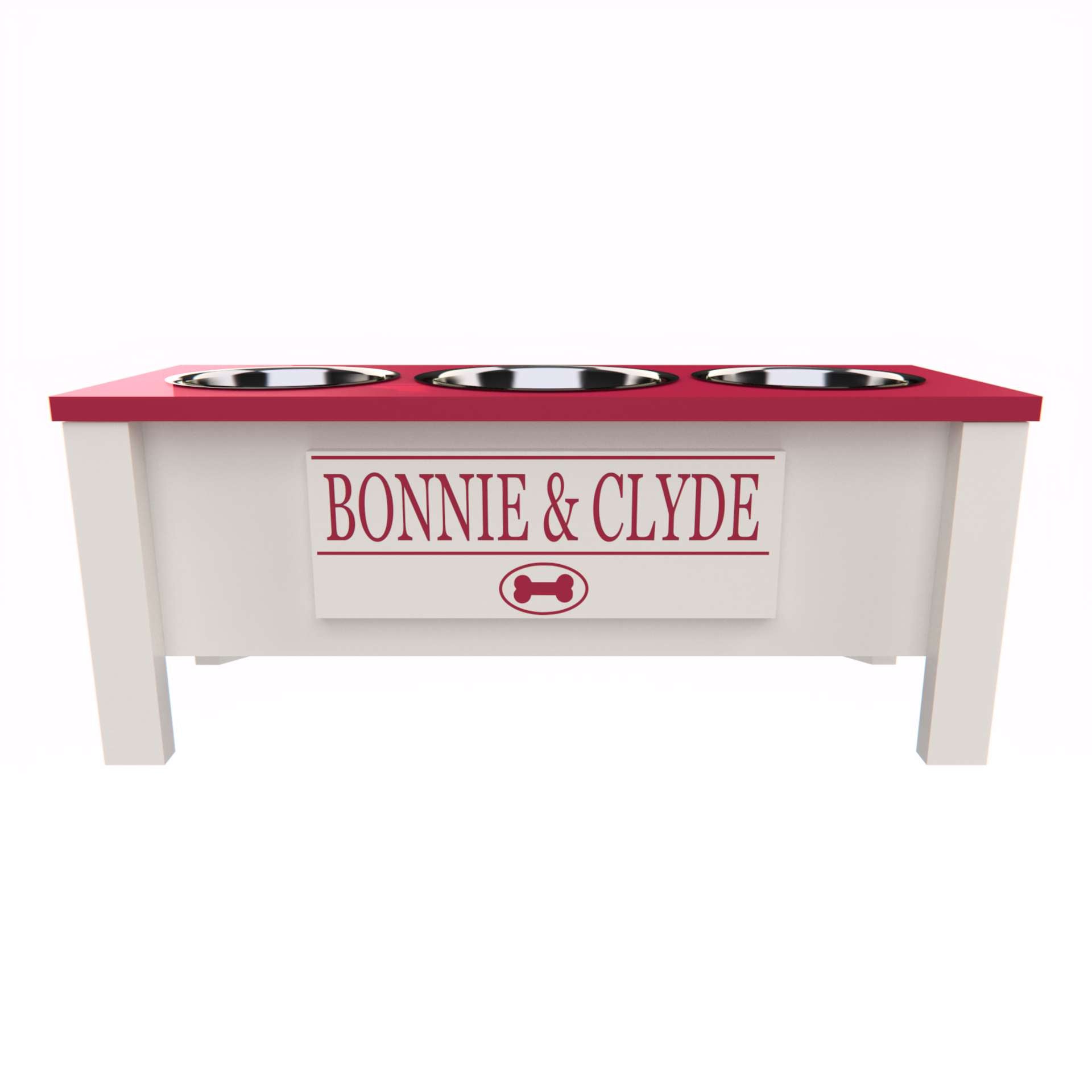 Personalized 3 Bowl Elevated Dog Feeder in Magenta - GrooveThis Woodshop - GT006MAG-L