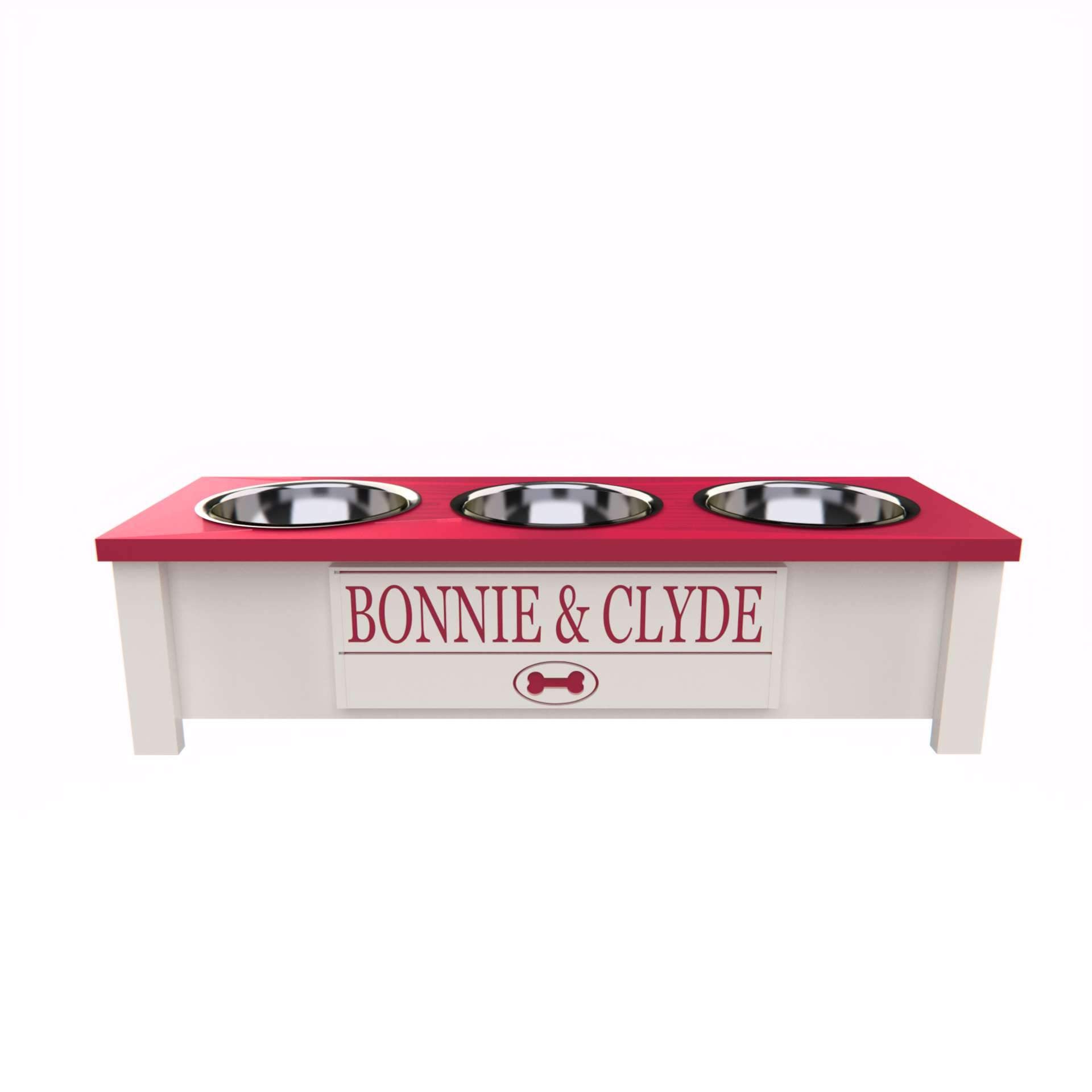 Personalized 3 Bowl Elevated Dog Feeder in Magenta - GrooveThis Woodshop - GT006MAG-S