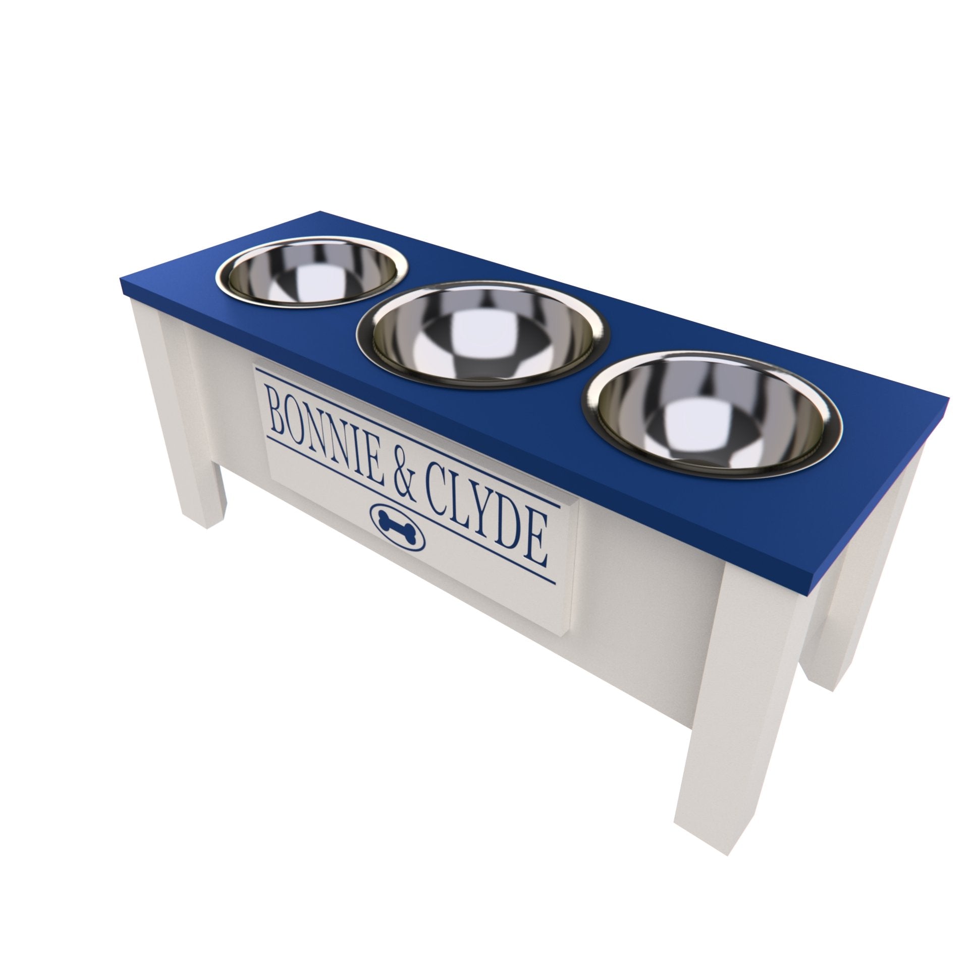 Personalized 3 Bowl Elevated Dog Feeder in Blue - GrooveThis Woodshop - GT006Blue-L