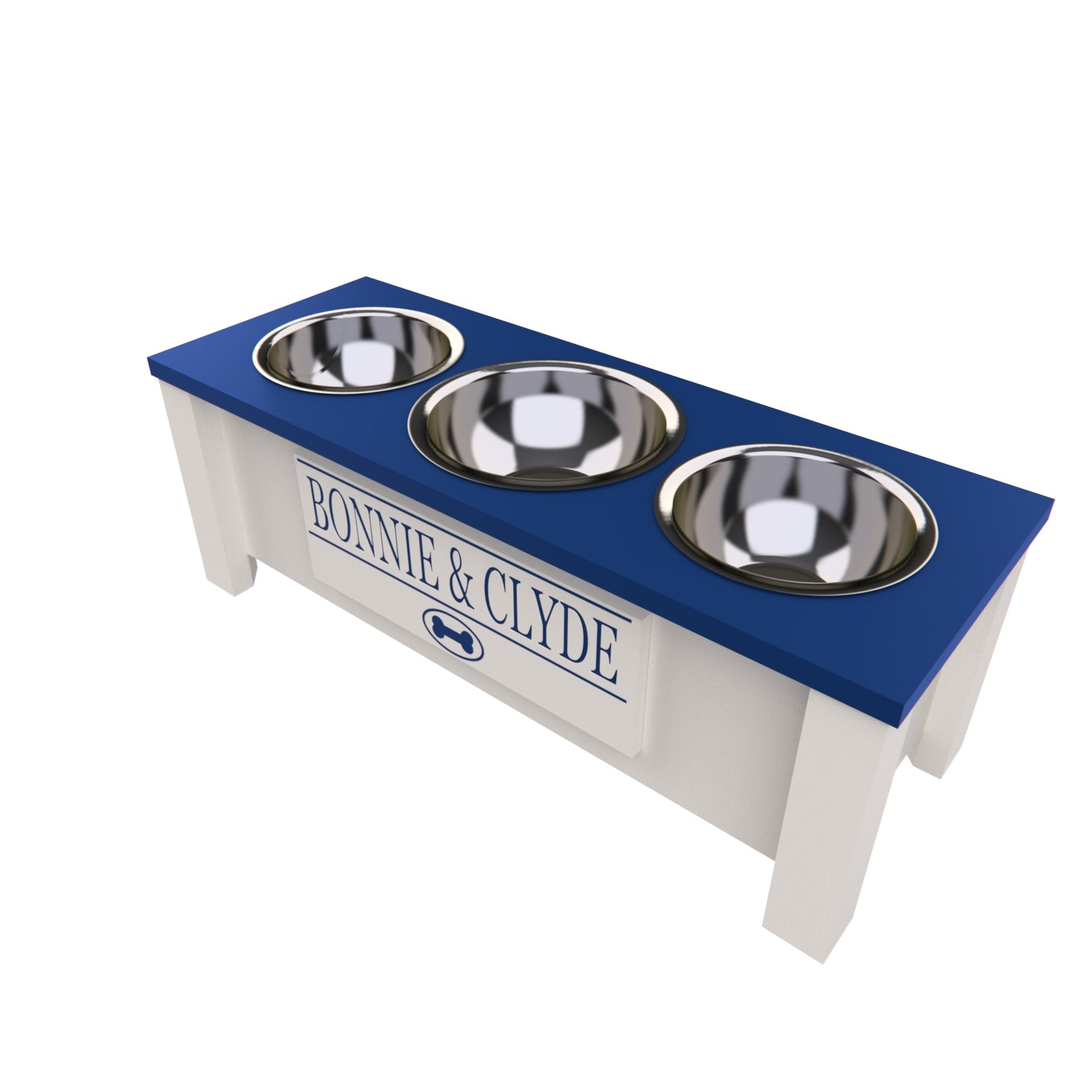 Personalized 3 Bowl Elevated Dog Feeder in Blue - GrooveThis Woodshop - GT006Blue-M