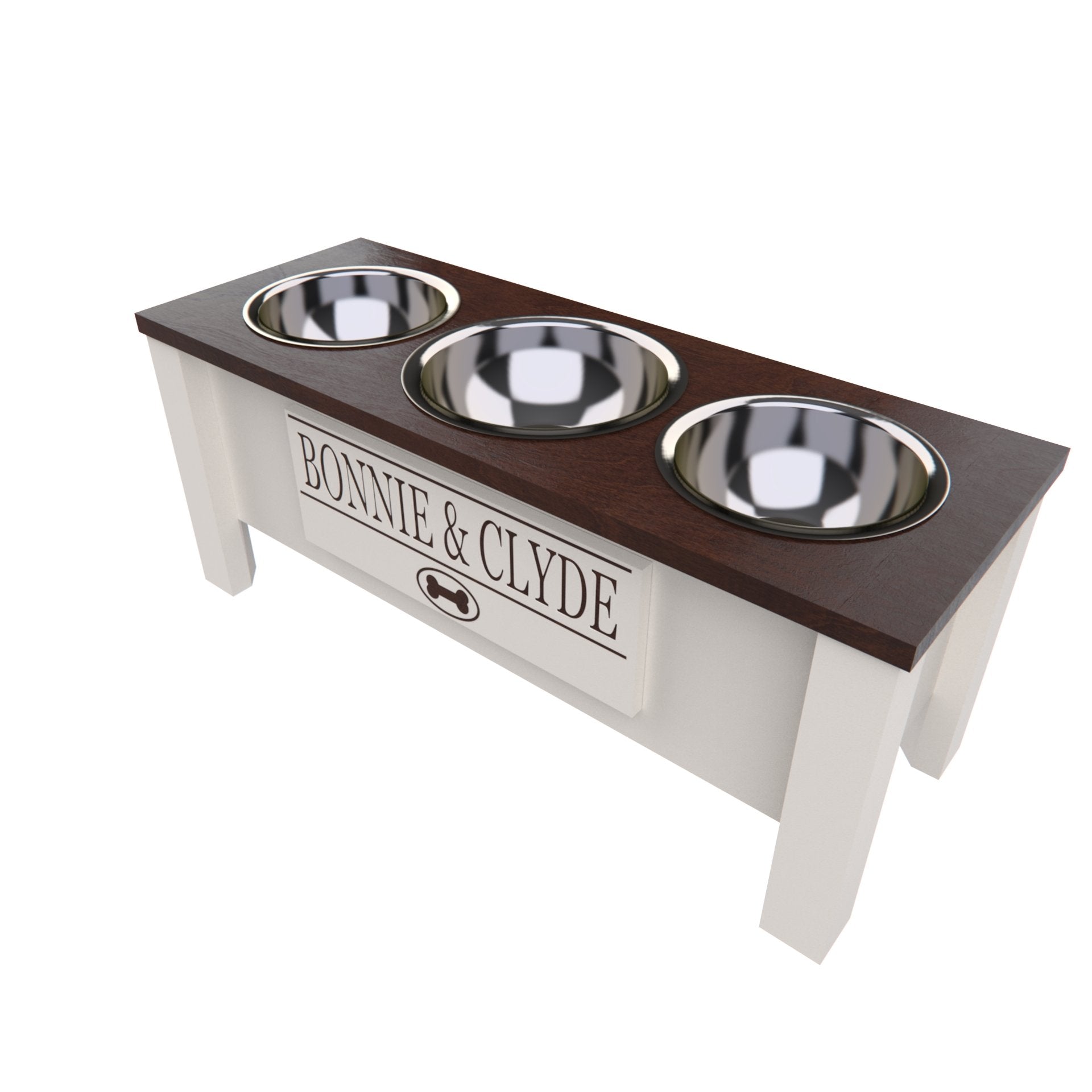 Personalized 3 Bowl Elevated Dog Feeder in Dark Walnut - GrooveThis Woodshop - GT006DW-L