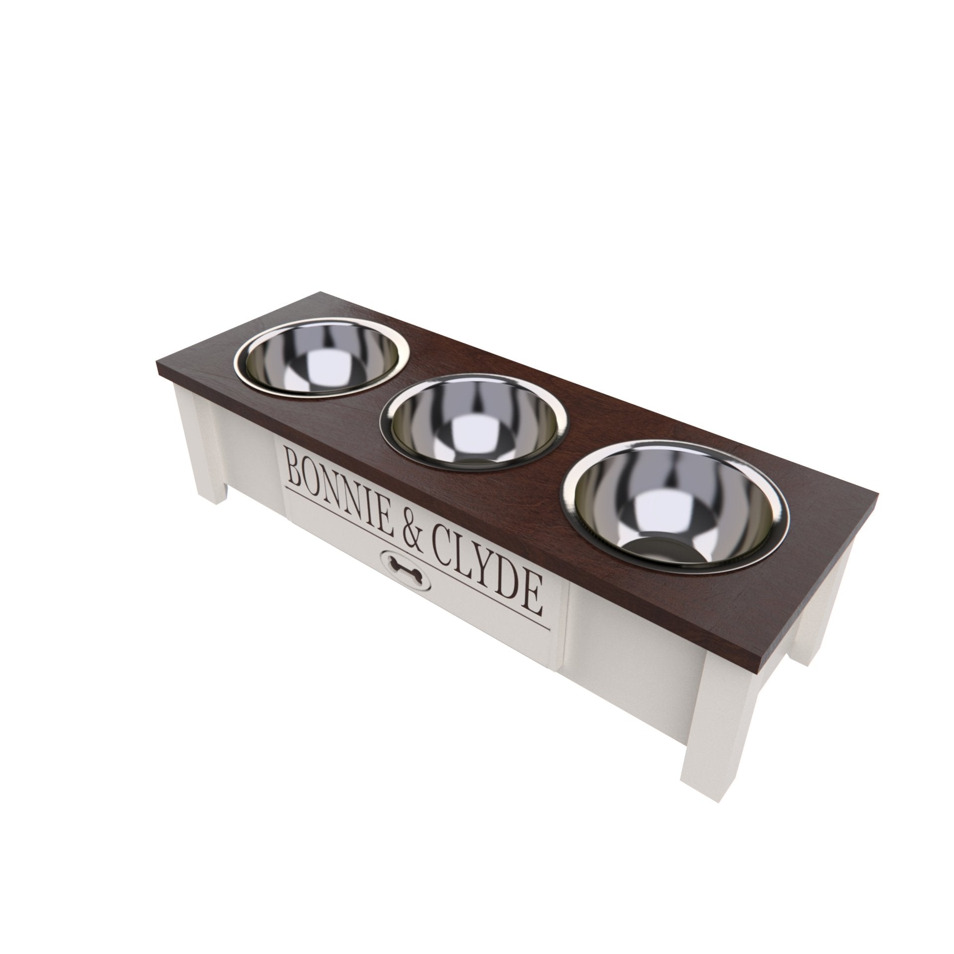 Personalized 3 Bowl Elevated Dog Feeder in Dark Walnut - GrooveThis Woodshop - GT006DW-S