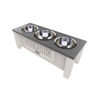 Personalized 3 Bowl Elevated Dog Feeder in Lunar Grey - GrooveThis Woodshop - GT006Grey-M