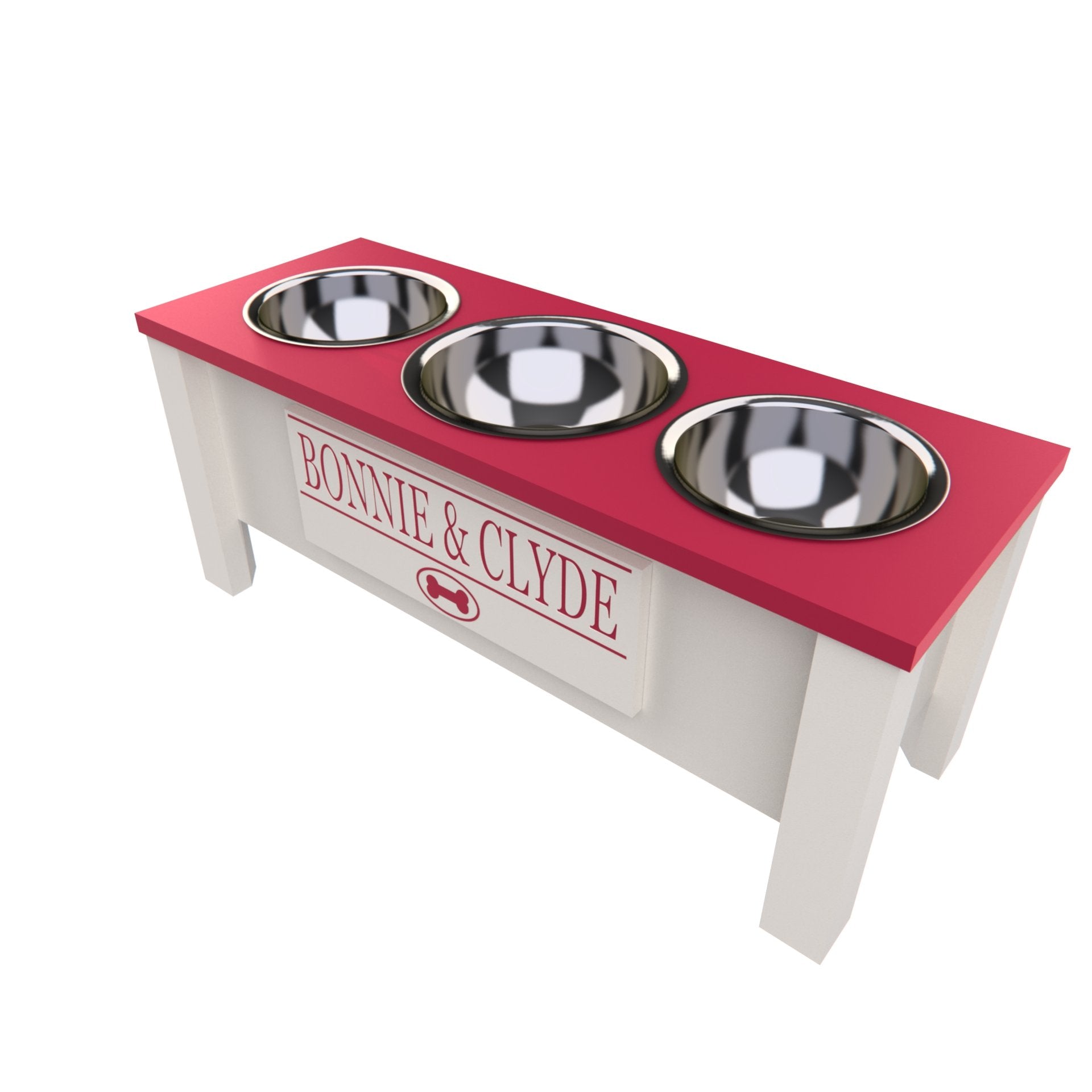 Personalized 3 Bowl Elevated Dog Feeder in Magenta - GrooveThis Woodshop - GT006MAG-L