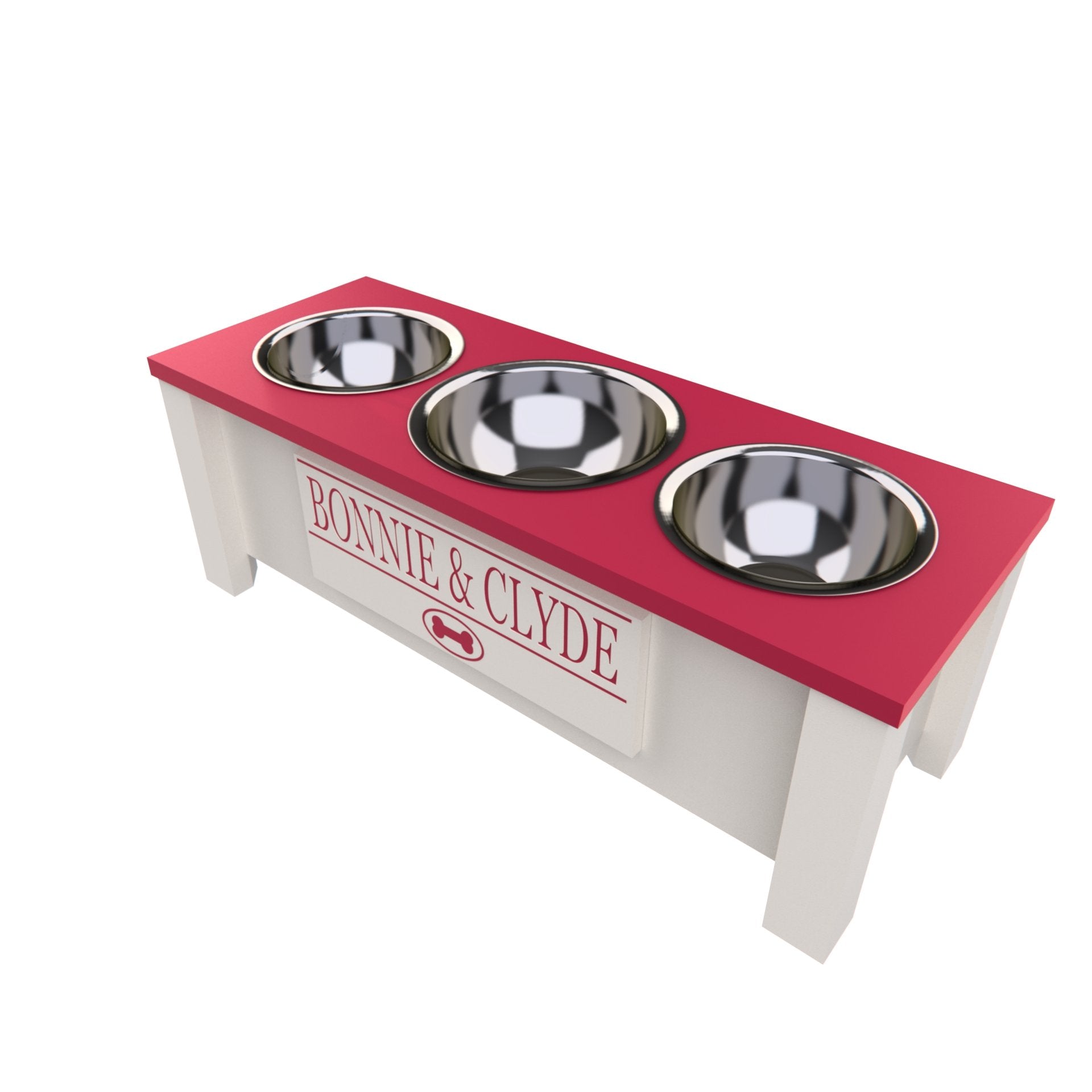 Personalized 3 Bowl Elevated Dog Feeder in Magenta - GrooveThis Woodshop - GT006MAG-M