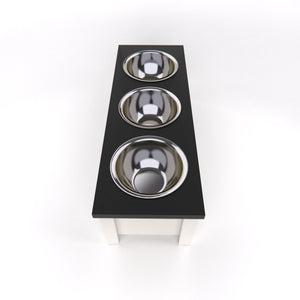 GrooveThis Woodshop Personalized 3 Bowl Elevated Dog Feeder Station with Internal Storage, Black, Large