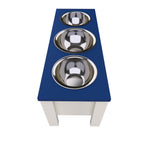 Load image into Gallery viewer, Personalized 3 Bowl Elevated Dog Feeder in Blue - GrooveThis Woodshop - GT006Blue-L
