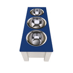 Load image into Gallery viewer, Personalized 3 Bowl Elevated Dog Feeder in Blue - GrooveThis Woodshop - GT006Blue-M
