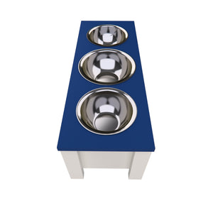 Personalized 3 Bowl Elevated Dog Feeder in Blue - GrooveThis Woodshop - GT006Blue-M